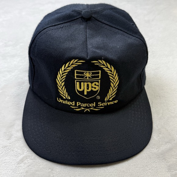 Vintage UPS United Parcel Service USA Made Strapback Hat Cap Black Gold